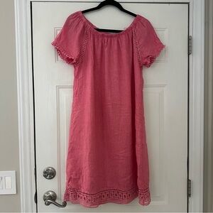 Anthropologie Luisa Perla Linen Dress Italy Coral Pink Eyelet Lace